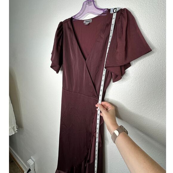 Chelsea28 Burgundy Maroon Flutter Sleeve Ruffle V-Neck Wrap Dress S - Picture 14 of 16
